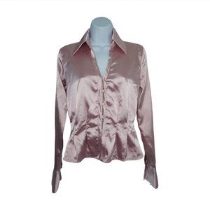 Dress Shirt-T Top Pink V-Neck LongSleeve Button-Up